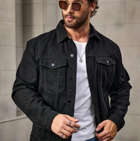 Other - Men Casual Solid Color Flap Detail Denim Jacket